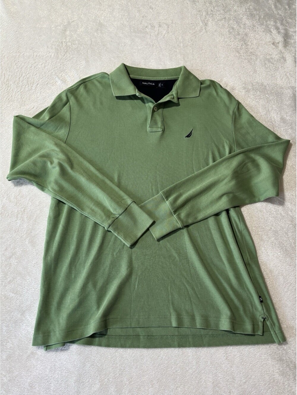 Men’s Nautica Long Sleeve Solid Green Shirt Classic Preppy 100% Cotton